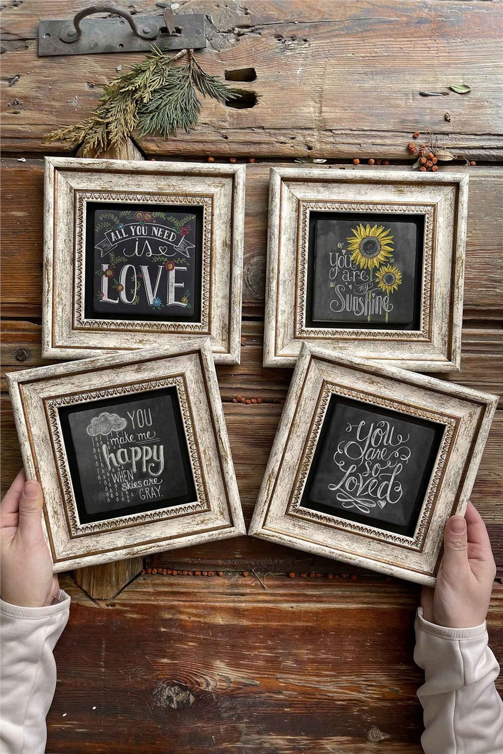 Oscar Stone Decor Çerçeveli Taş Tablo Duvar Dekoru 20x20cm 4'lü Set
