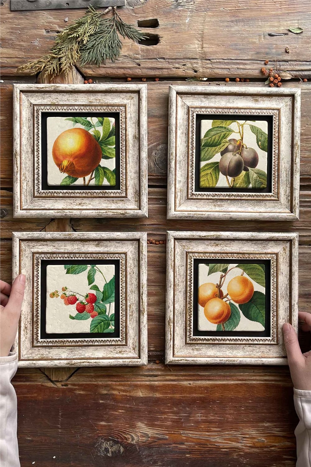 Oscar Stone Decor Çerçeveli Taş Tablo Duvar Dekoru 20x20cm 4'lü Set