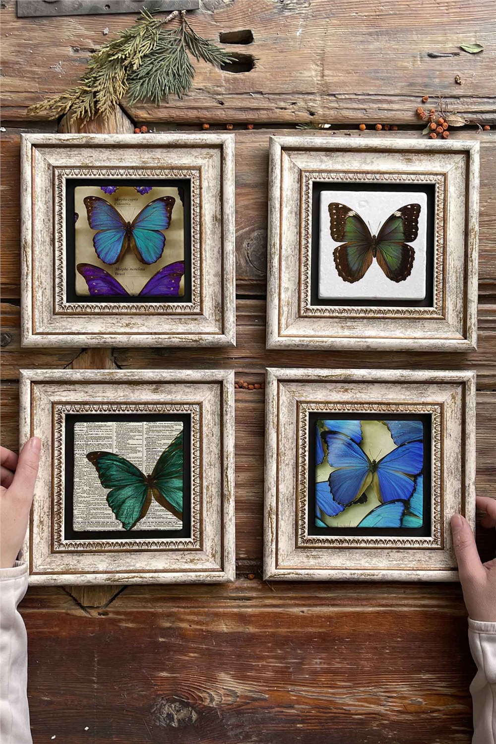 Oscar Stone Decor Çerçeveli Taş Tablo Duvar Dekoru 20x20cm 4'lü Set