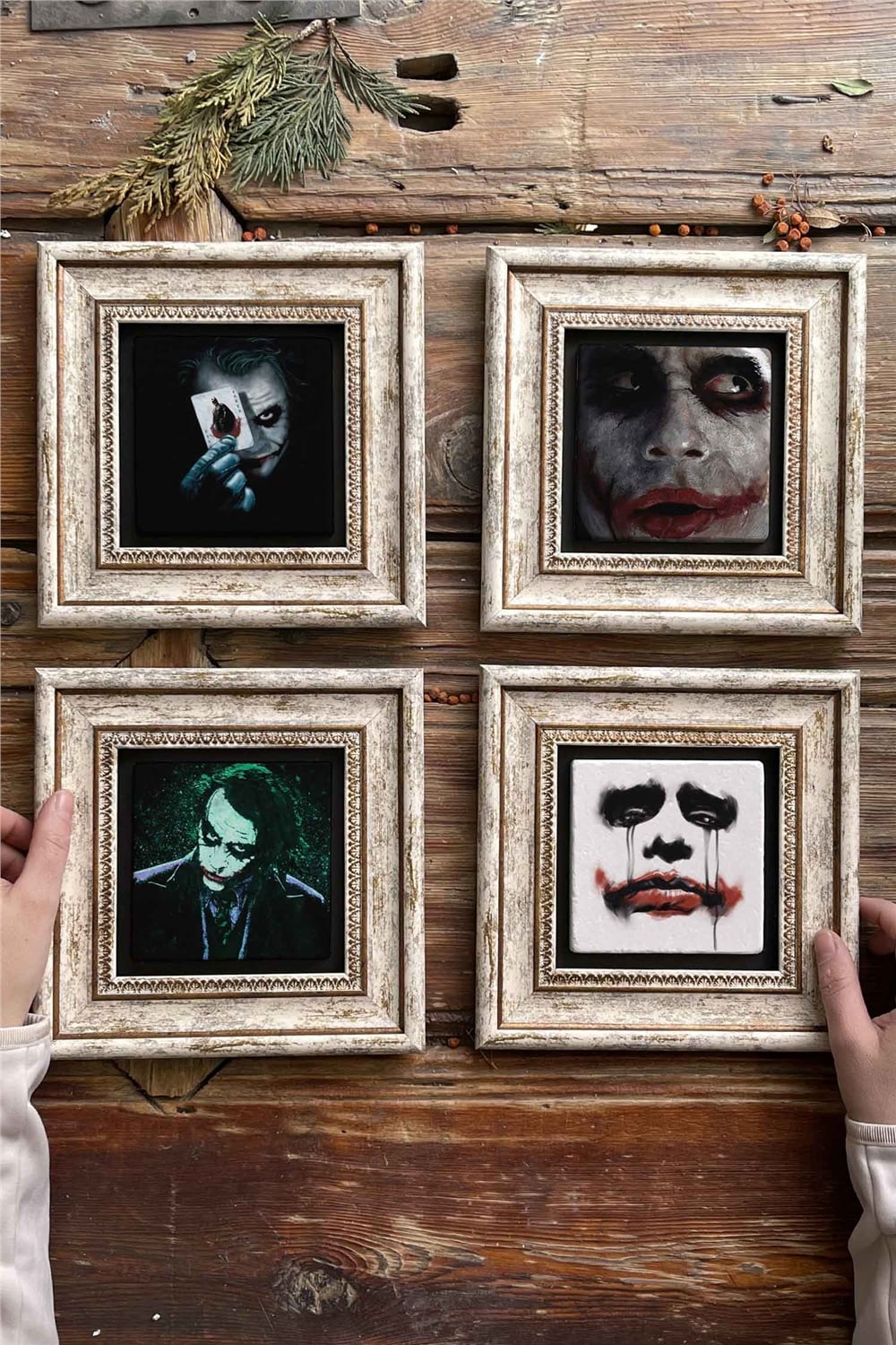 Oscar Stone Decor Çerçeveli Taş Tablo Duvar Dekoru 20x20cm 4'lü Set Joker Set