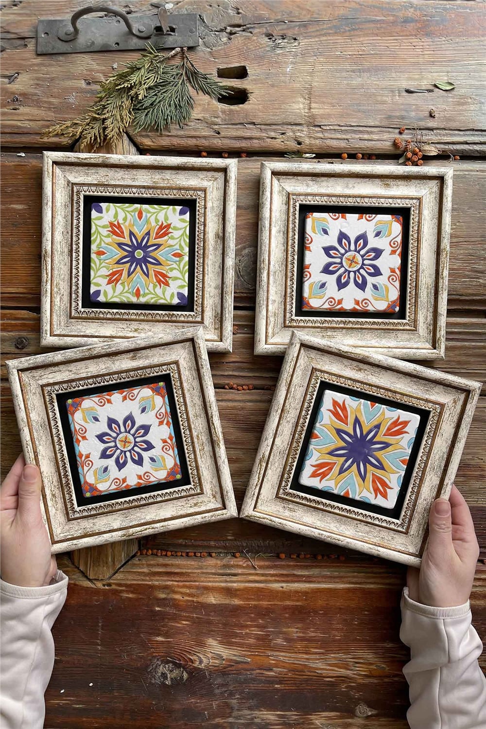 Oscar Stone Decor Çerçeveli Taş Tablo Duvar Dekoru 20x20cm 4'lü Set