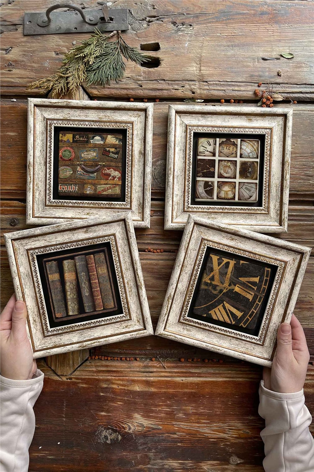 Oscar Stone Decor Çerçeveli Taş Tablo Duvar Dekoru 20x20cm 4'lü Set