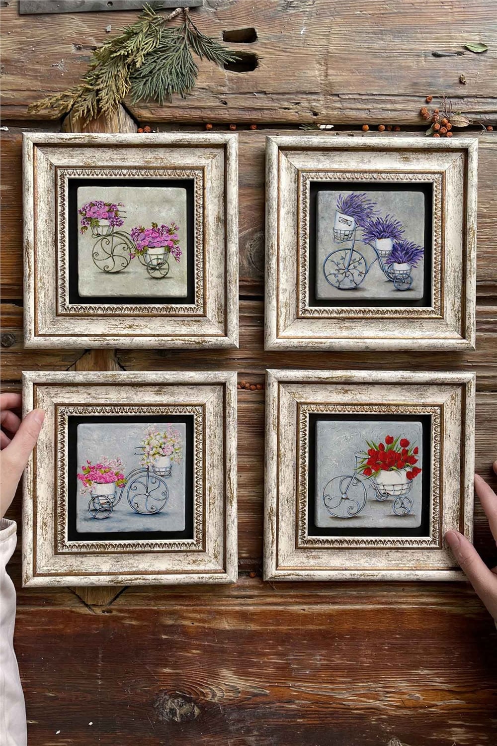 Oscar Stone Decor Çerçeveli Taş Tablo Duvar Dekoru 20x20cm 4'lü Set