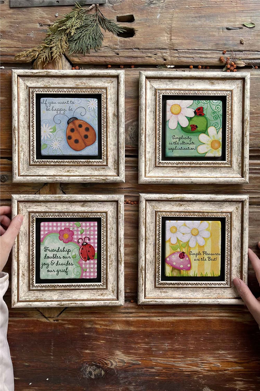Oscar Stone Decor Çerçeveli Taş Tablo Duvar Dekoru 20x20cm 4'lü Set