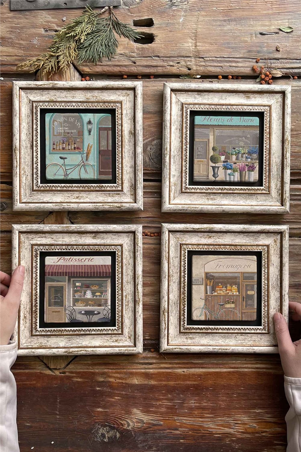 Oscar Stone Decor Çerçeveli Taş Tablo Duvar Dekoru 20x20cm 4'lü Set