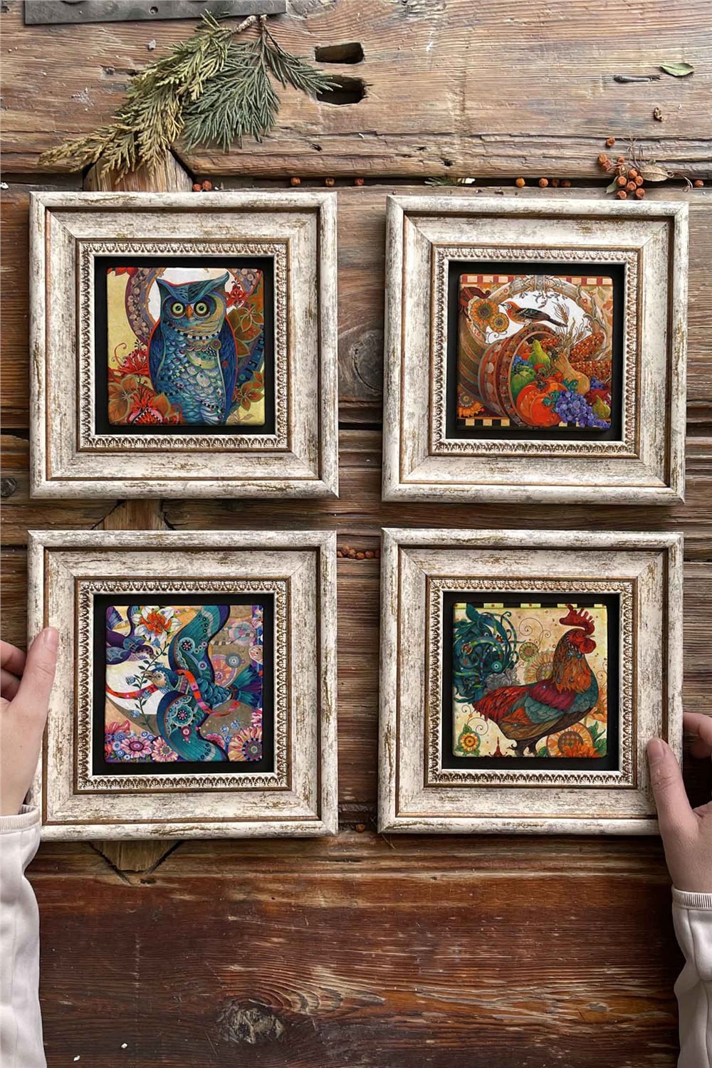 Oscar Stone Decor Çerçeveli Taş Tablo Duvar Dekoru 20x20cm 4'lü Set