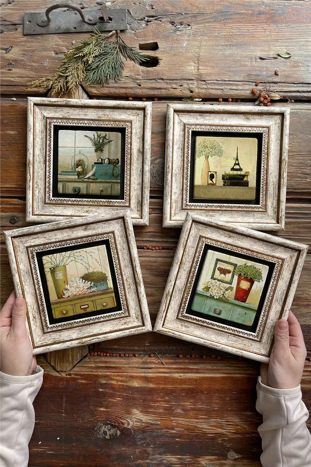 Oscar Stone Decor Çerçeveli Taş Tablo Duvar Dekoru 20x20cm 4'lü Set