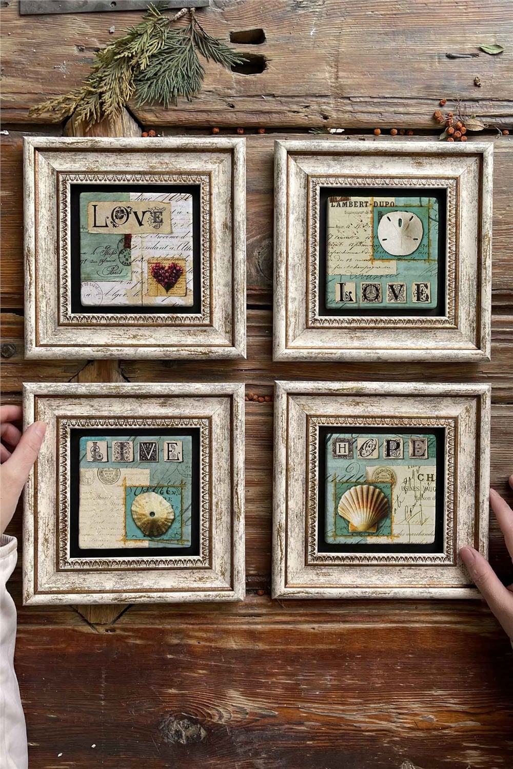 Oscar Stone Decor Çerçeveli Taş Tablo Duvar Dekoru 20x20cm 4'lü Set