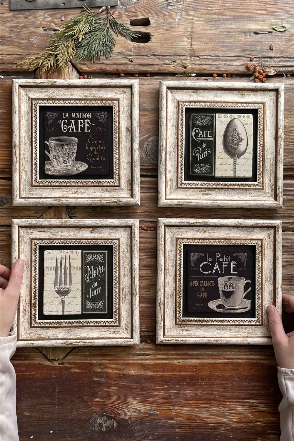 Oscar Stone Decor Çerçeveli Taş Tablo Duvar Dekoru 20x20cm 4'lü Set Cafe de Paris