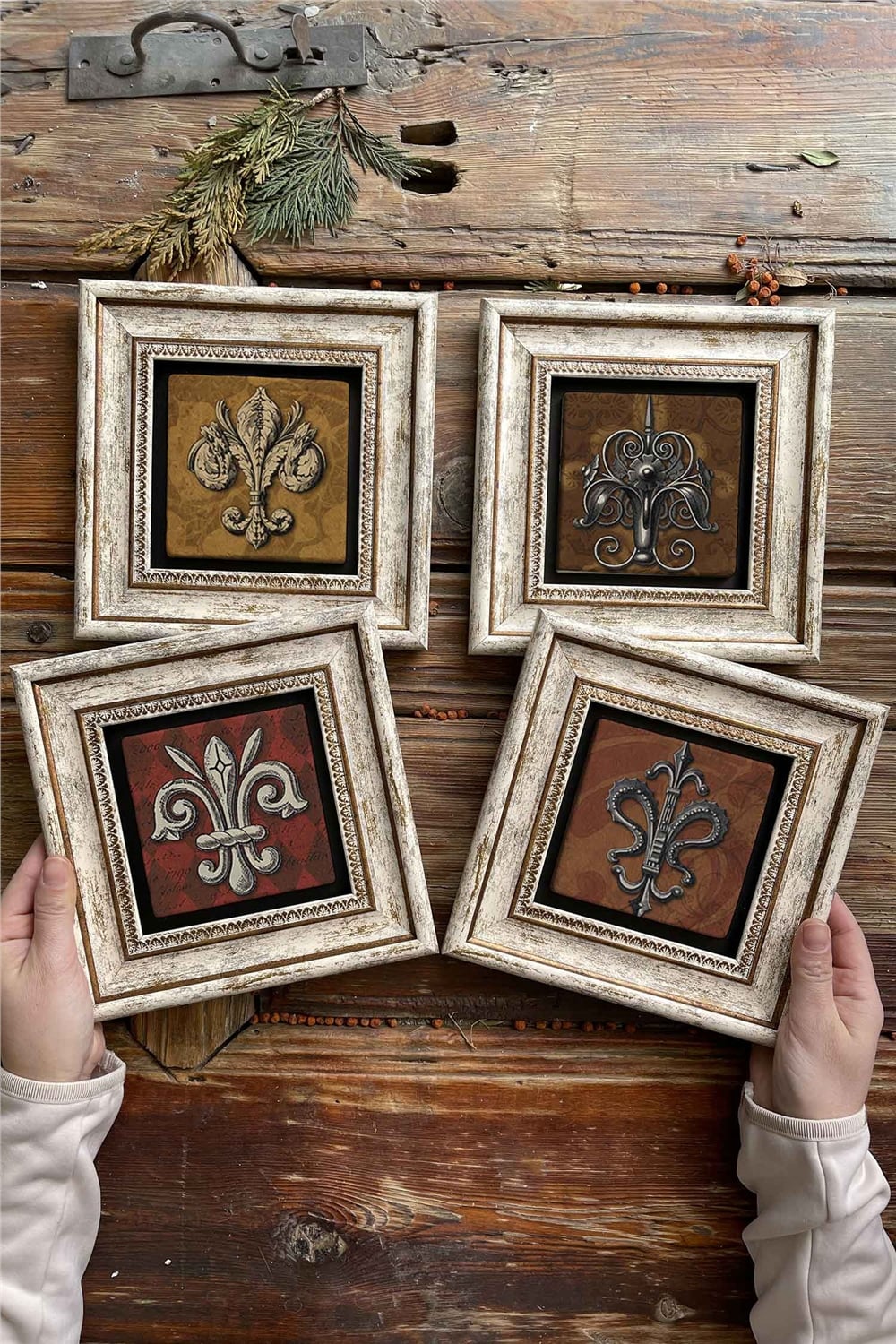 Oscar Stone Decor Çerçeveli Taş Tablo Duvar Dekoru 20x20cm 4'lü Set Tile Marble