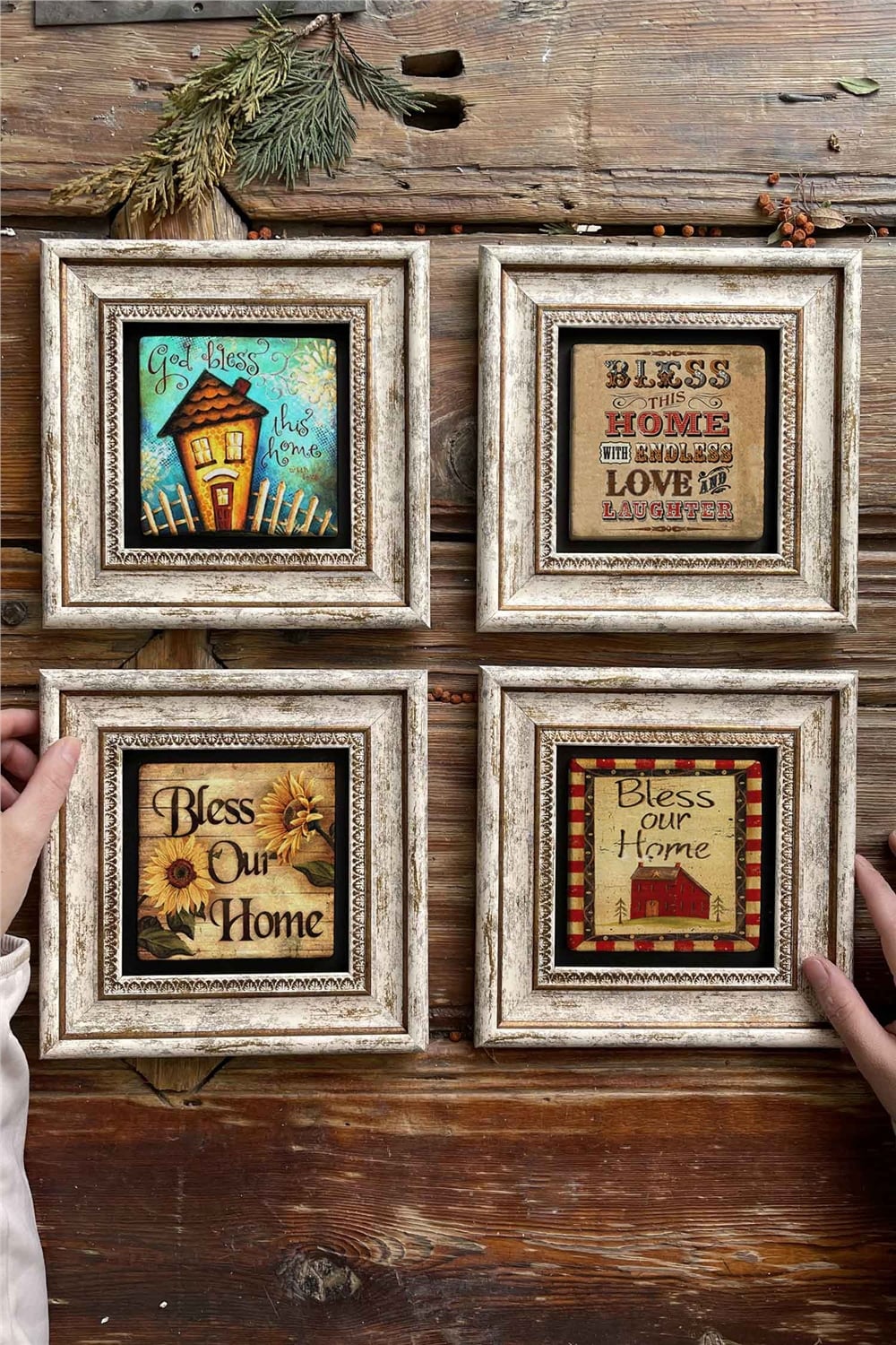 Oscar Stone Decor Çerçeveli Taş Tablo Duvar Dekoru 20x20cm 4'lü Set
