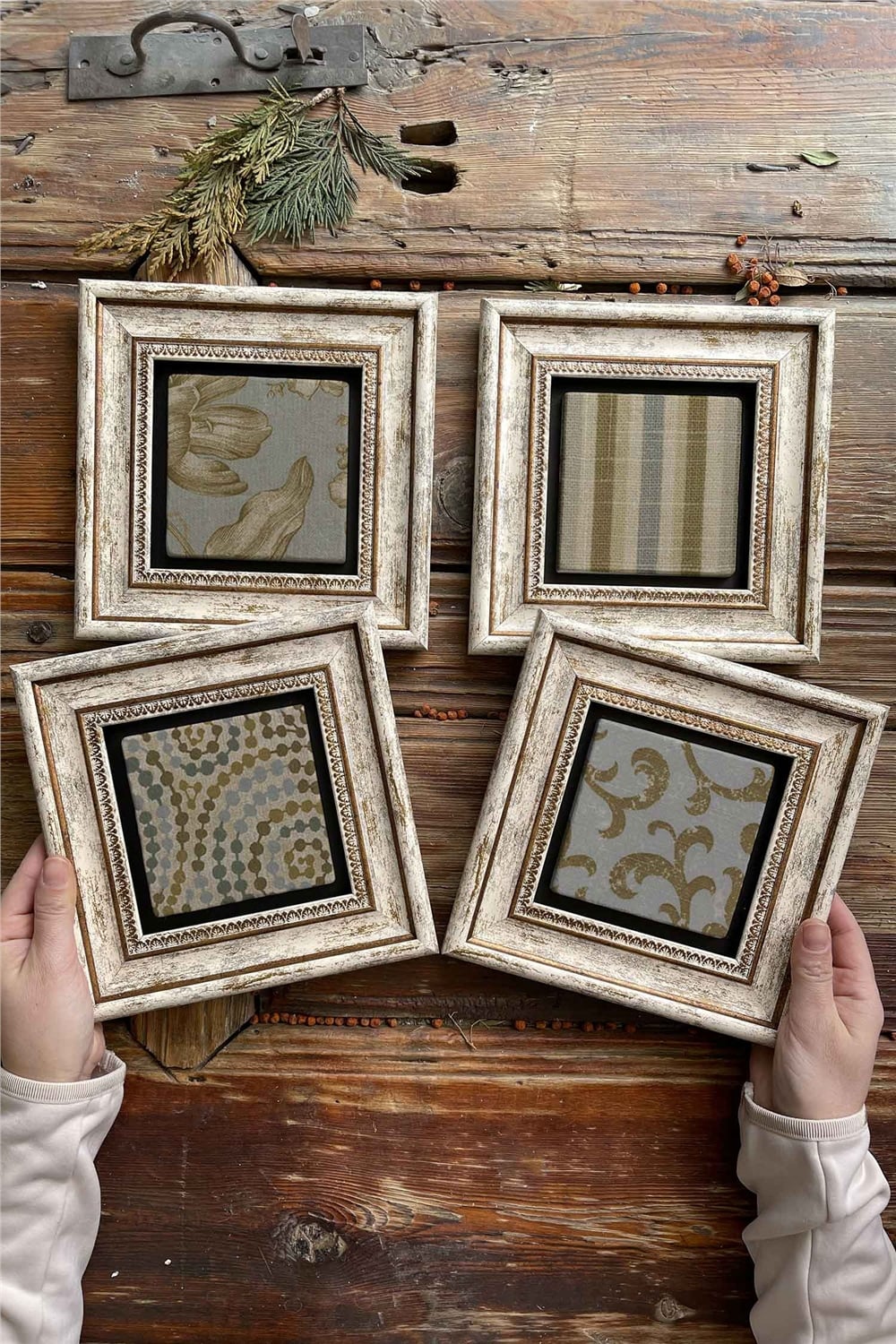 Oscar Stone Decor Çerçeveli Taş Tablo Duvar Dekoru 20x20cm 4'lü Set