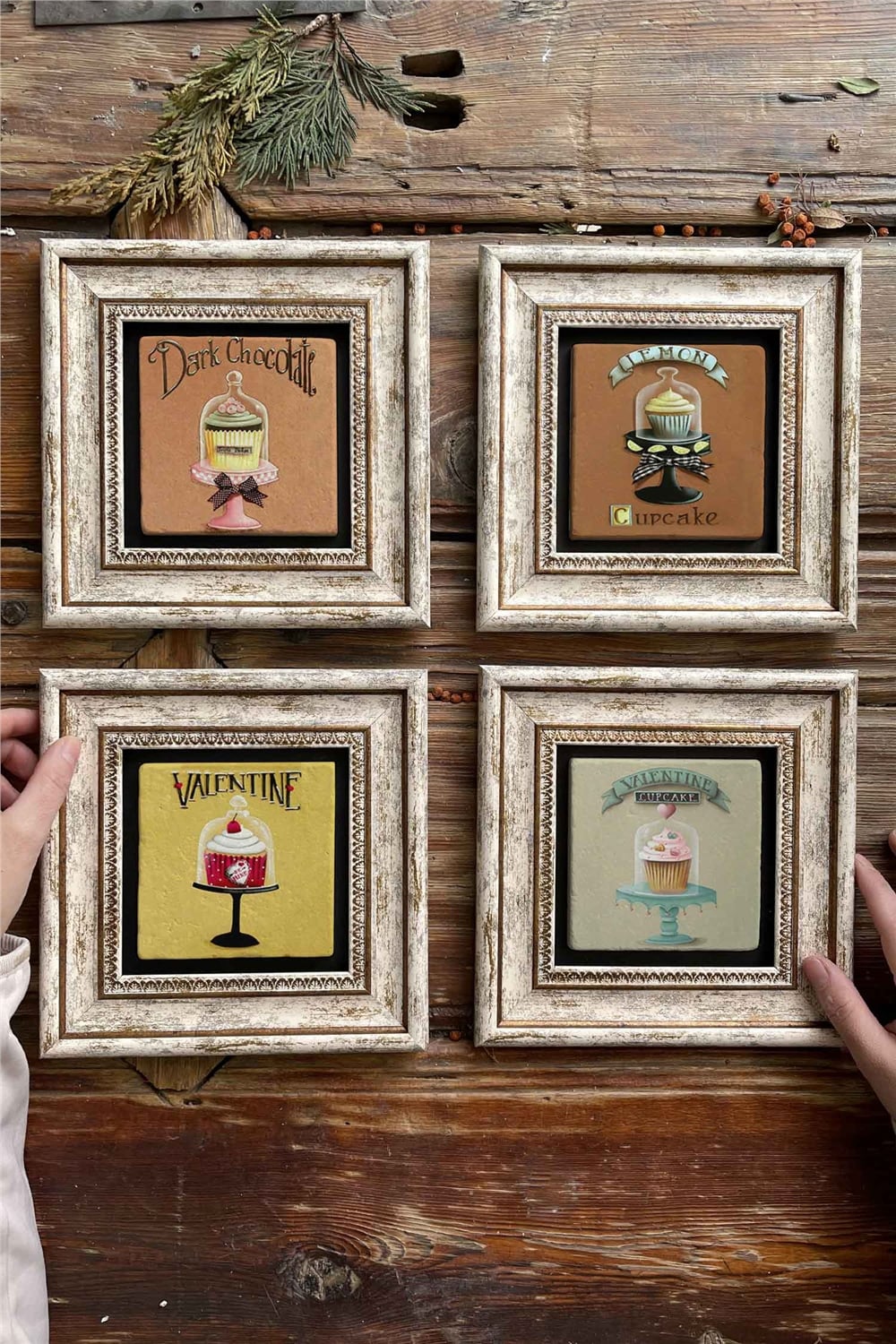 Oscar Stone Decor Çerçeveli Taş Tablo Duvar Dekoru 20x20cm 4'lü Set