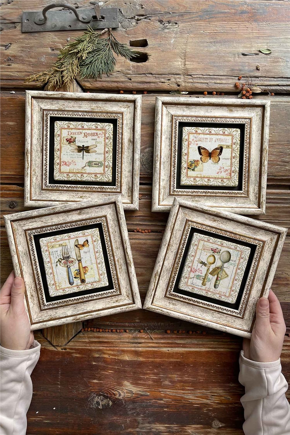 Oscar Stone Decor Çerçeveli Taş Tablo Duvar Dekoru 20x20cm 4'lü Set