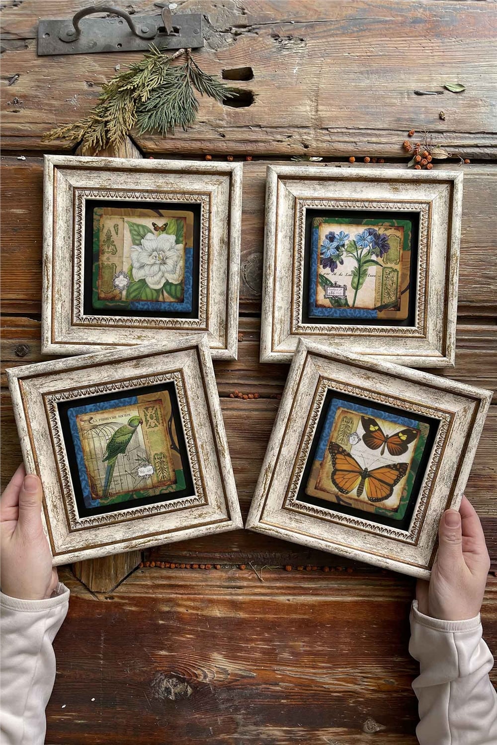 Oscar Stone Decor Çerçeveli Taş Tablo Duvar Dekoru 20x20cm 4'lü Set
