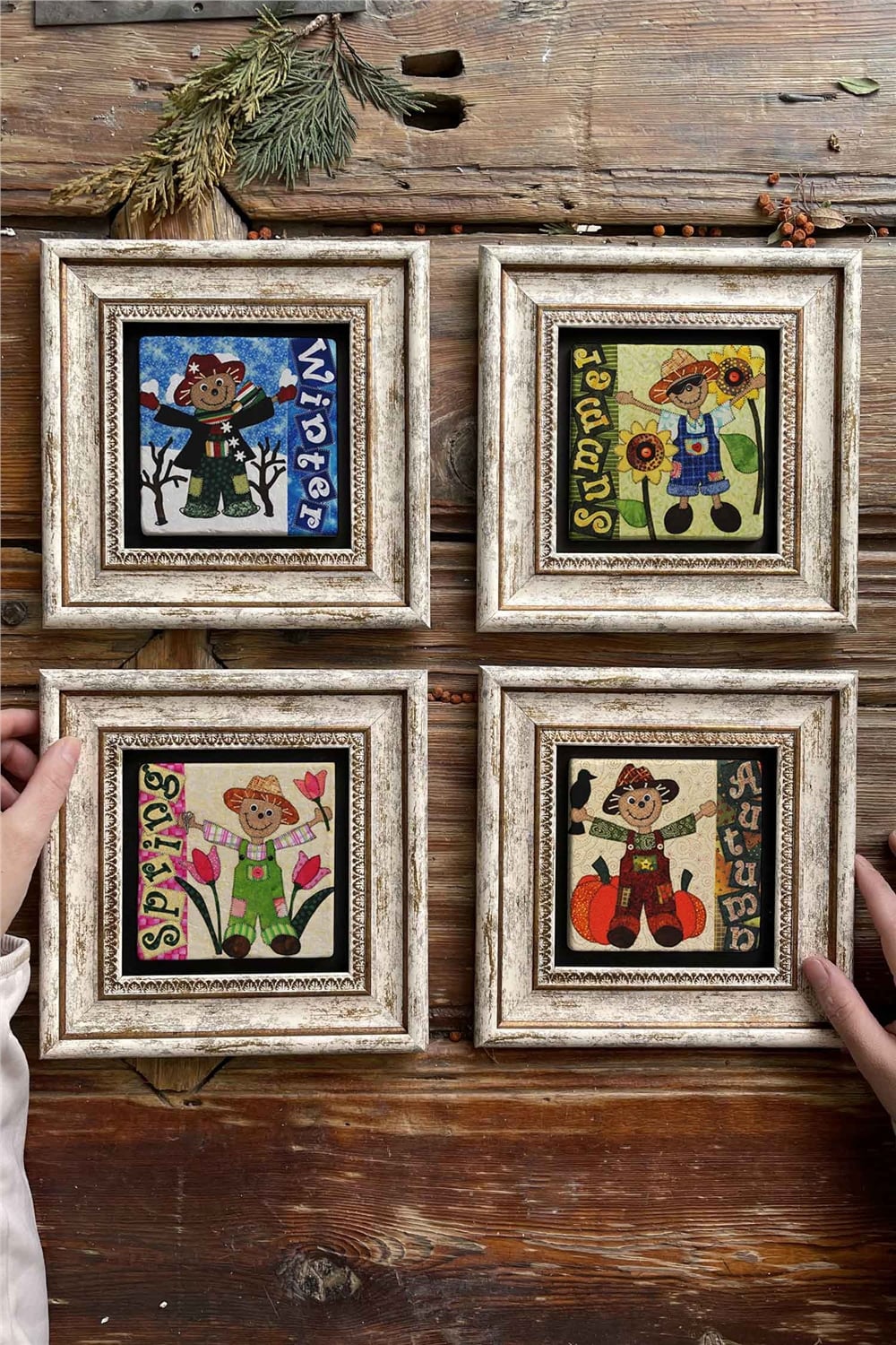 Oscar Stone Decor Çerçeveli Taş Tablo Duvar Dekoru 20x20cm 4'lü Set Mevsim Tabloları