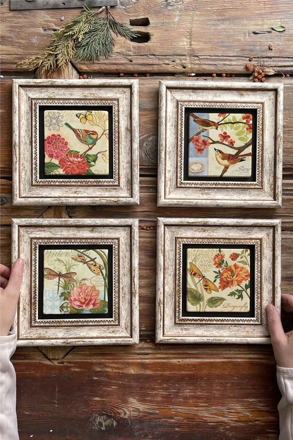 Oscar Stone Decor Çerçeveli Taş Tablo Duvar Dekoru 20x20cm 4'lü Set