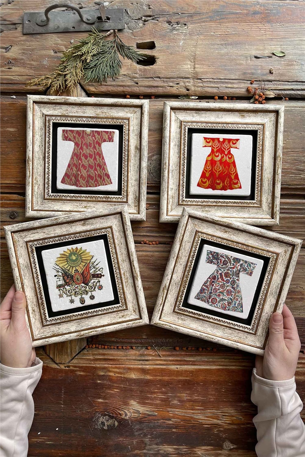 Oscar Stone Decor Çerçeveli Taş Tablo Duvar Dekoru 20x20cm 4'lü Set Kaftan Osmanlı Set
