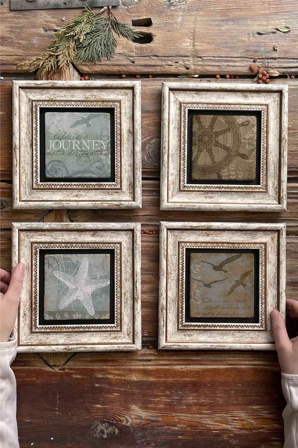 Oscar Stone Decor Çerçeveli Taş Tablo Duvar Dekoru 20x20cm 4'lü Set