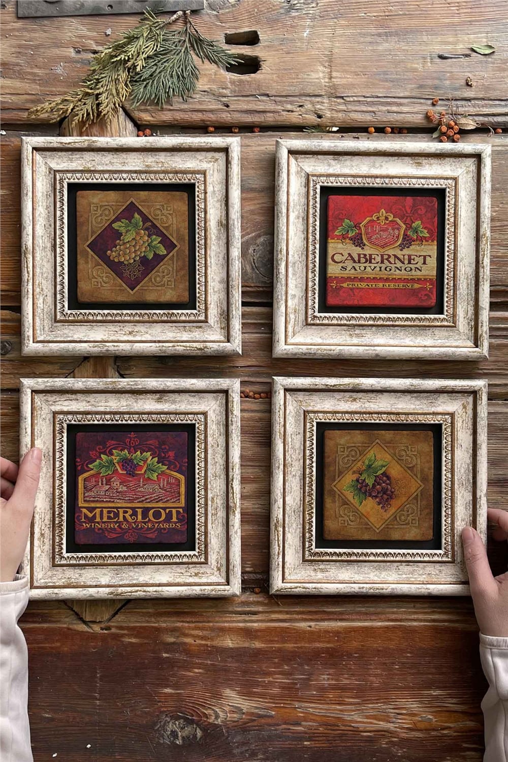 Oscar Stone Decor Çerçeveli Taş Tablo Duvar Dekoru 20x20cm 4'lü Set