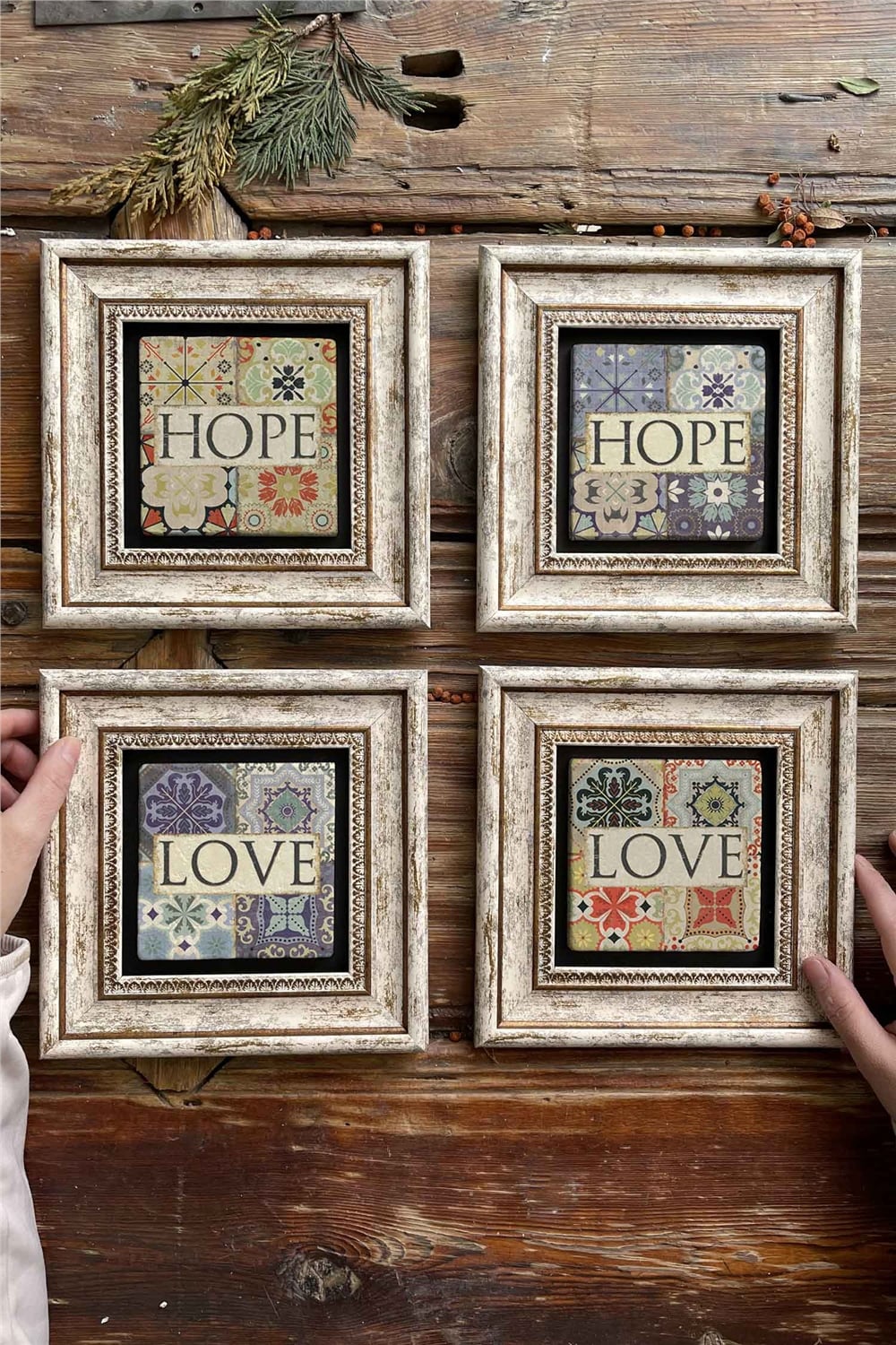 Oscar Stone Decor Çerçeveli Taş Tablo Duvar Dekoru 20x20cm 4'lü Set