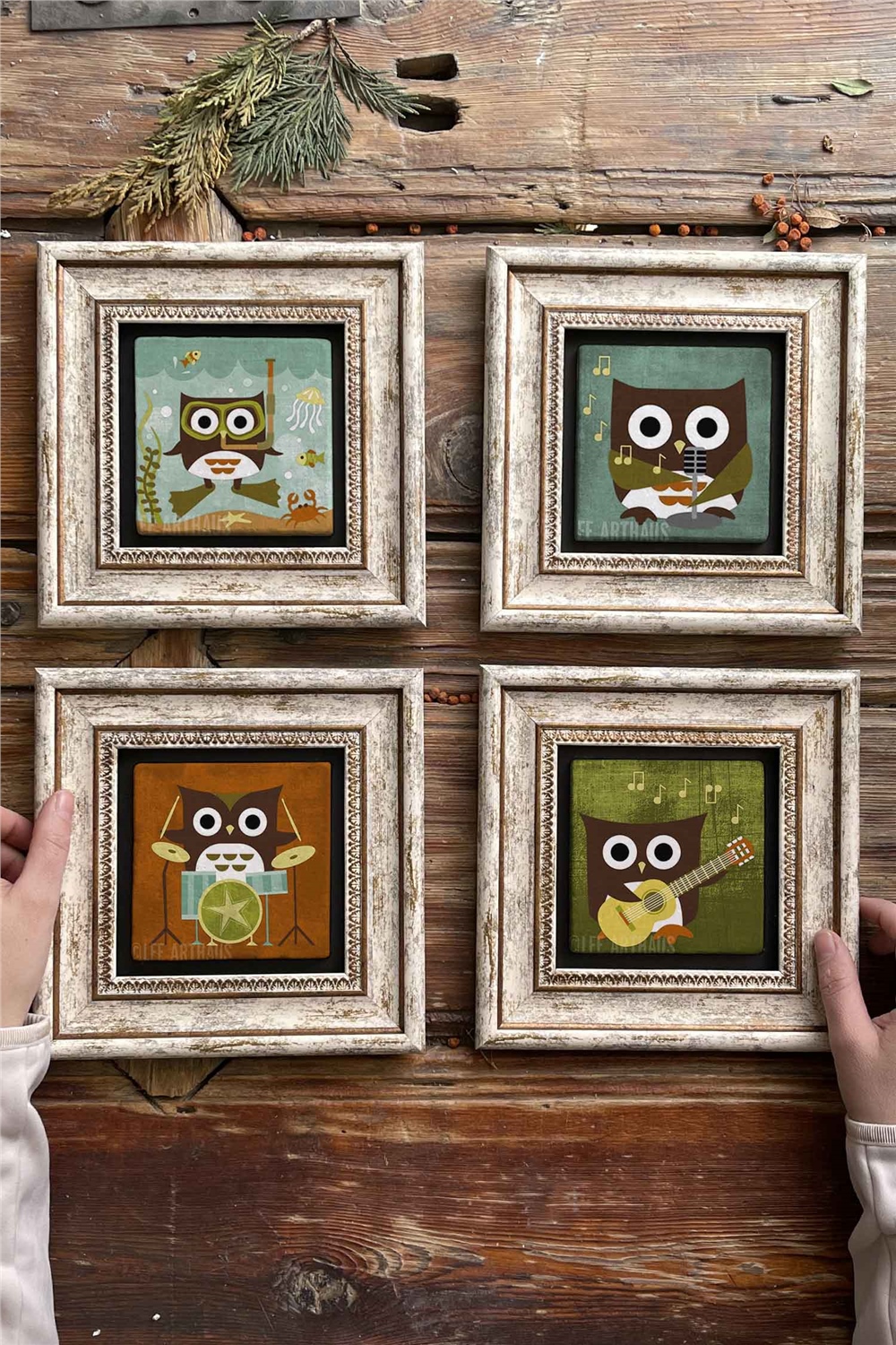 Oscar Stone Decor Çerçeveli Taş Tablo Duvar Dekoru 20x20cm 4'lü Set