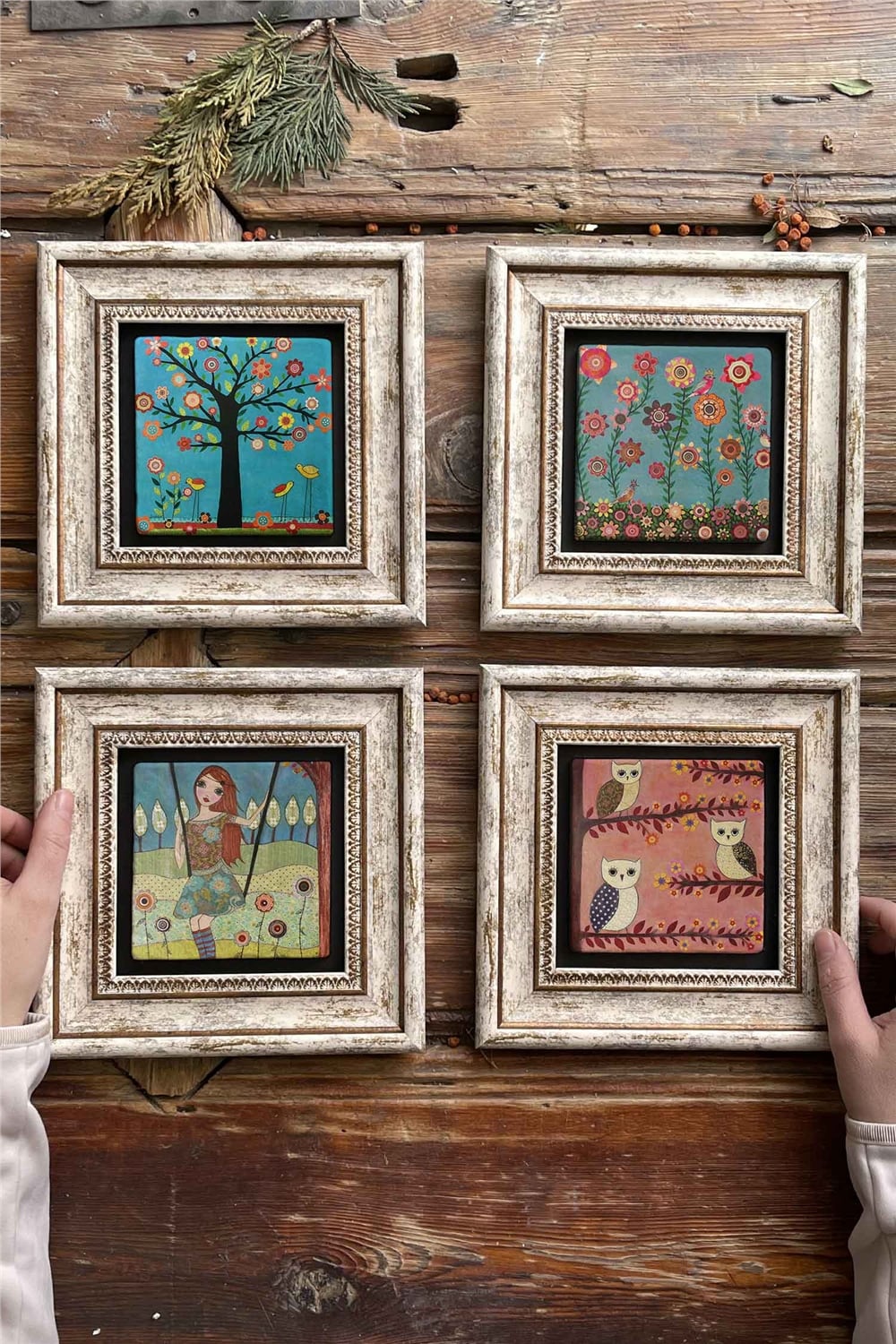 Oscar Stone Decor Çerçeveli Taş Tablo Duvar Dekoru 20x20cm 4'lü Set