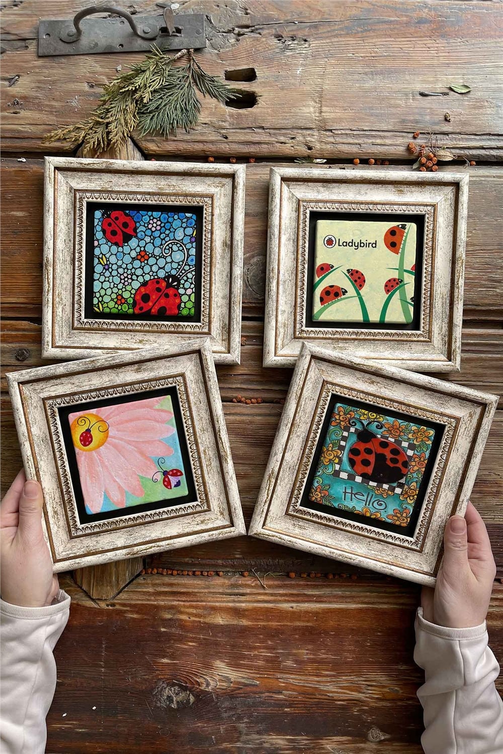 Oscar Stone Decor Çerçeveli Taş Tablo Duvar Dekoru 20x20cm 4'lü Set
