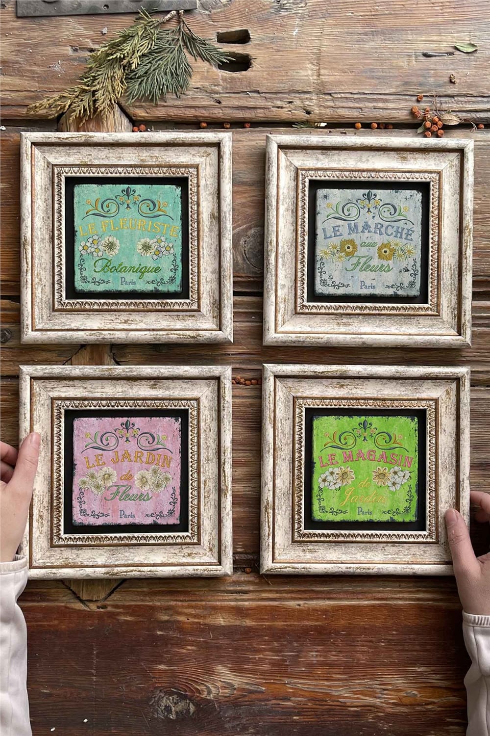 Oscar Stone Decor Çerçeveli Taş Tablo Duvar Dekoru 20x20cm 4'lü Set