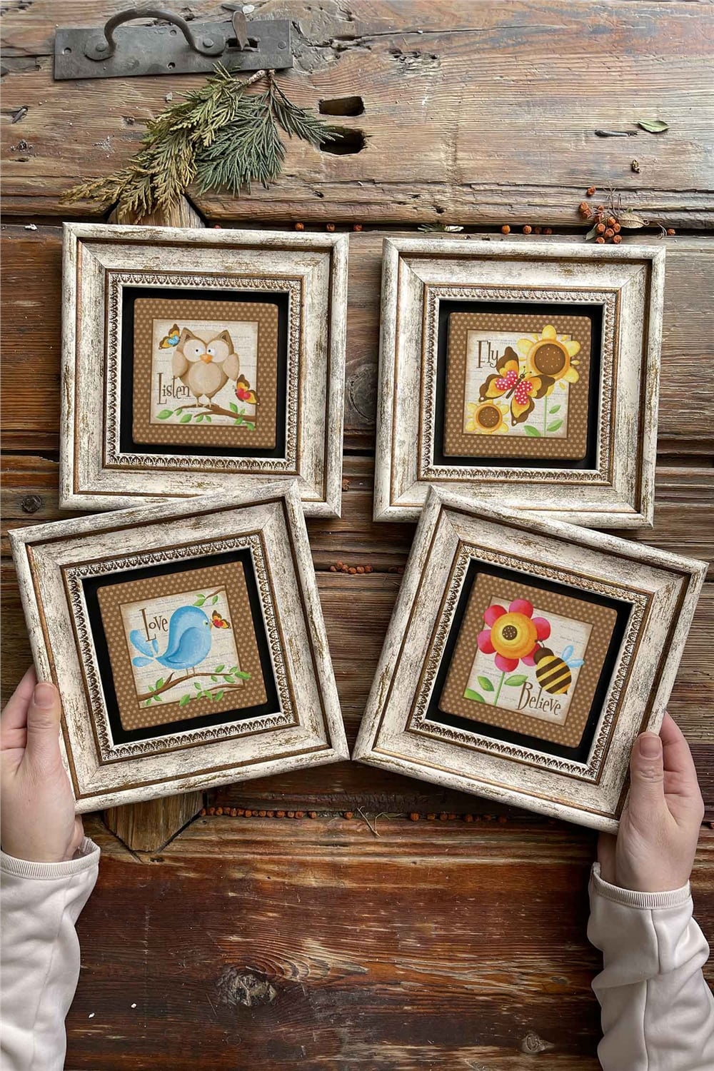 Oscar Stone Decor Çerçeveli Taş Tablo Duvar Dekoru 20x20cm 4'lü Set