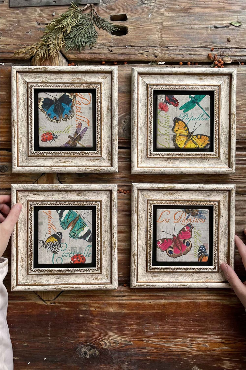 Oscar Stone Decor Çerçeveli Taş Tablo Duvar Dekoru 20x20cm 4'lü Set