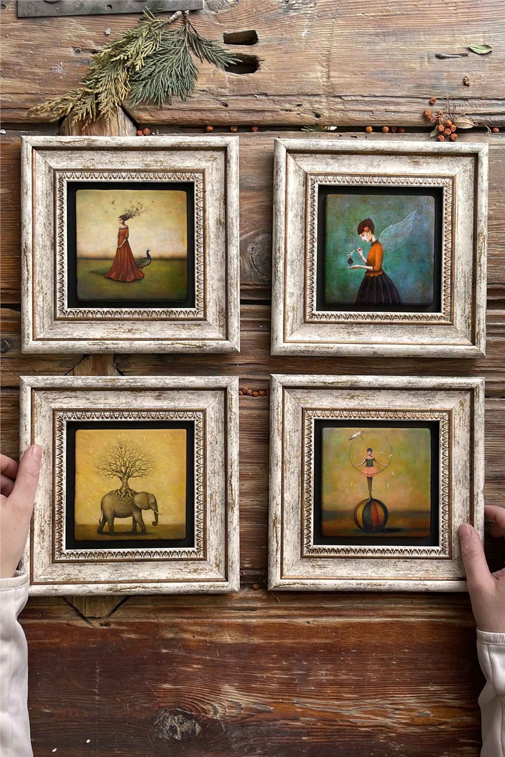 Oscar Stone Decor Çerçeveli Taş Tablo Duvar Dekoru 20x20cm 4'lü Set