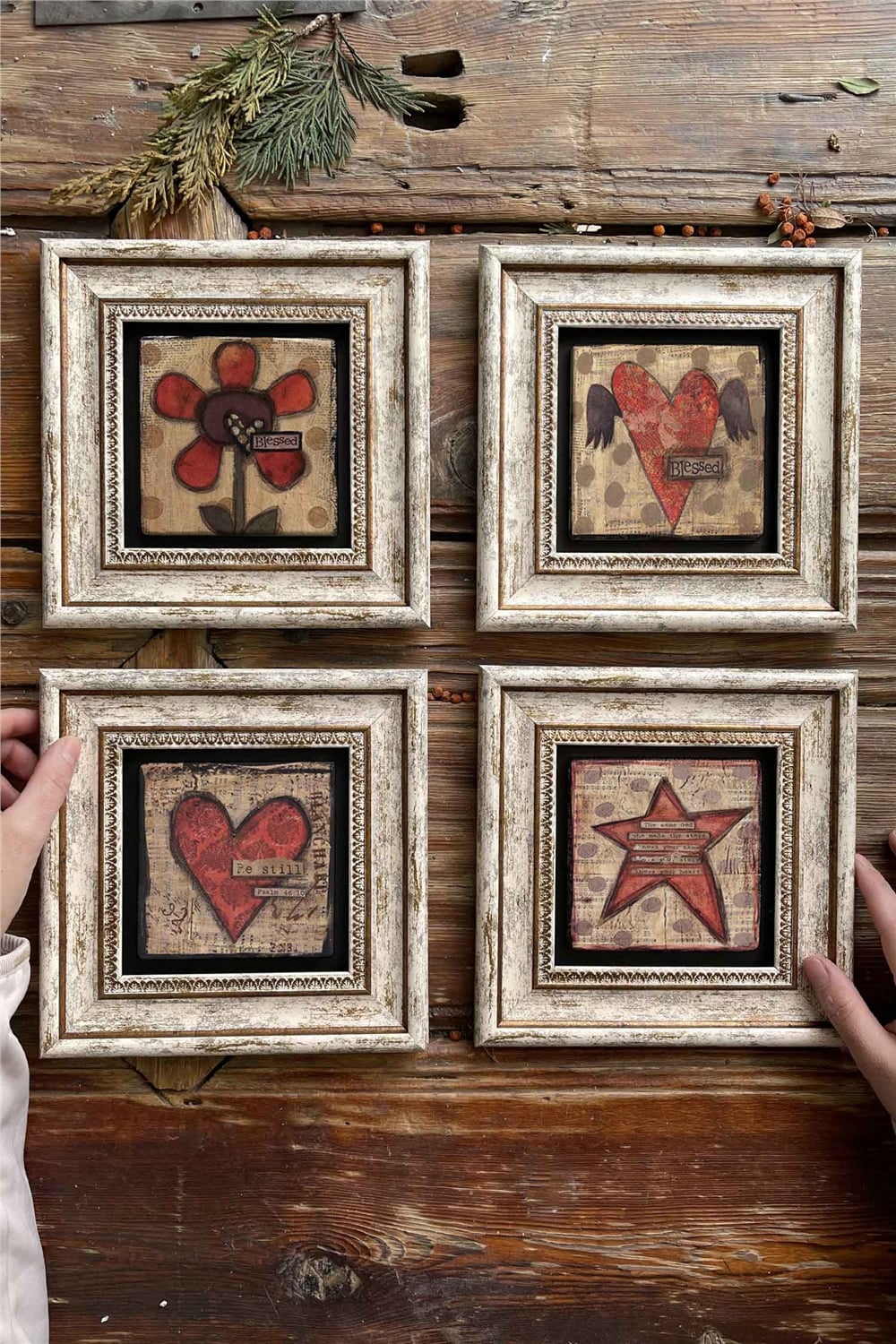 Oscar Stone Decor Çerçeveli Taş Tablo Duvar Dekoru 20x20cm 4'lü Set