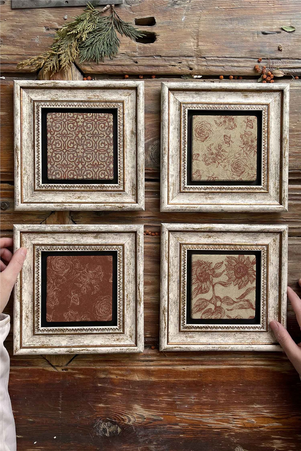 Oscar Stone Decor Çerçeveli Taş Tablo Duvar Dekoru 20x20cm 4'lü Set