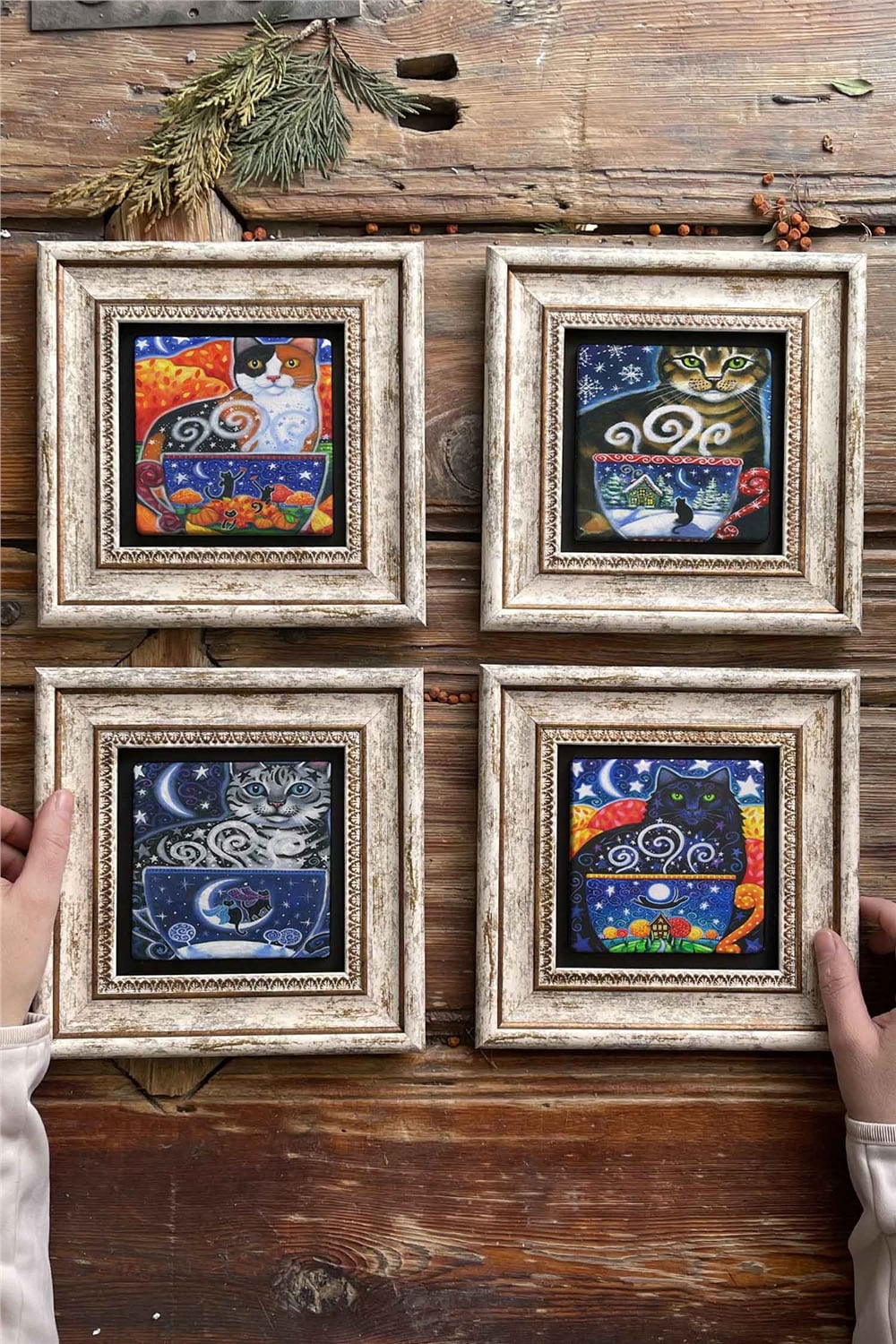 Oscar Stone Decor Çerçeveli Taş Tablo Duvar Dekoru 20x20cm 4'lü Set