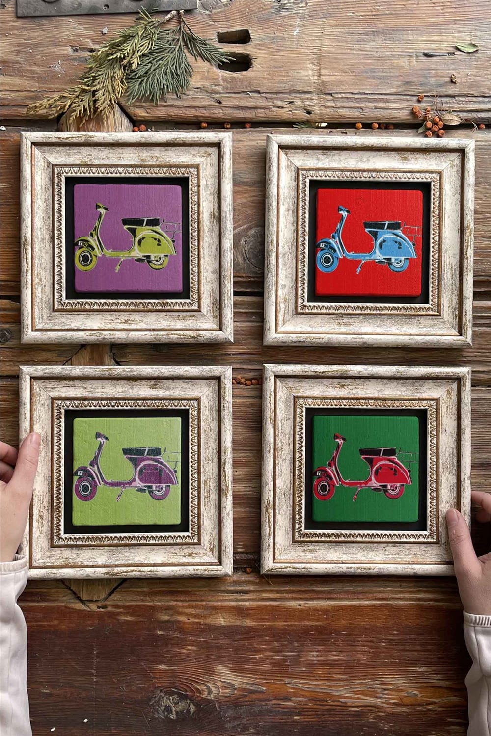 Oscar Stone Decor Çerçeveli Taş Tablo Duvar Dekoru 20x20cm 4'lü Set