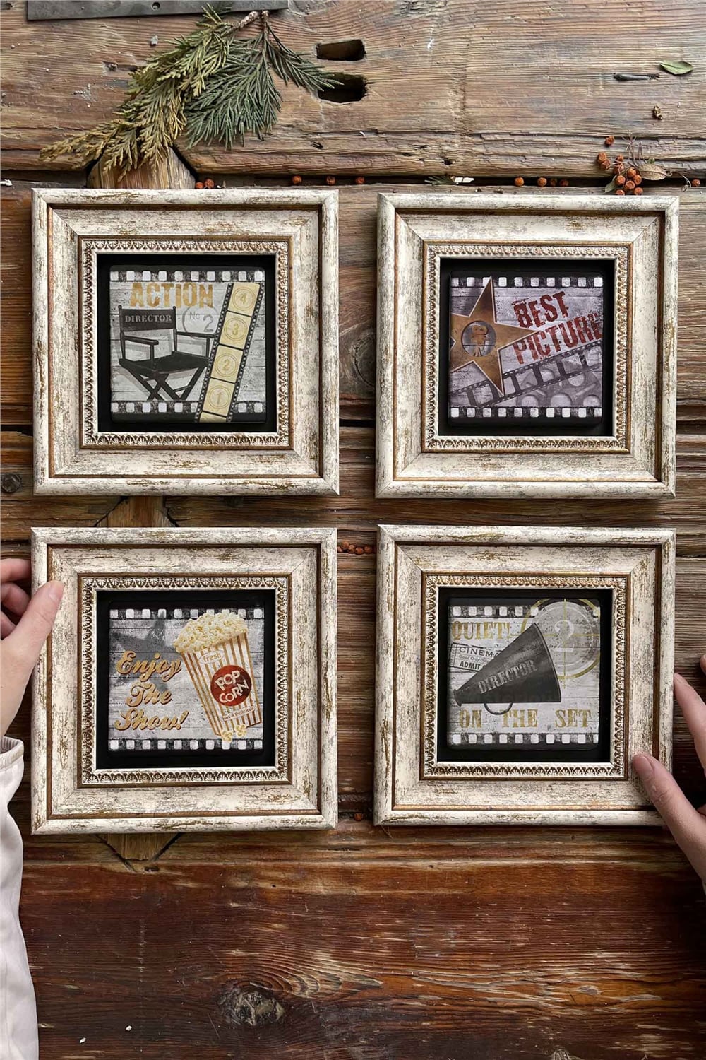 Oscar Stone Decor Çerçeveli Taş Tablo Duvar Dekoru 20x20cm 4'lü Set Fil Seti