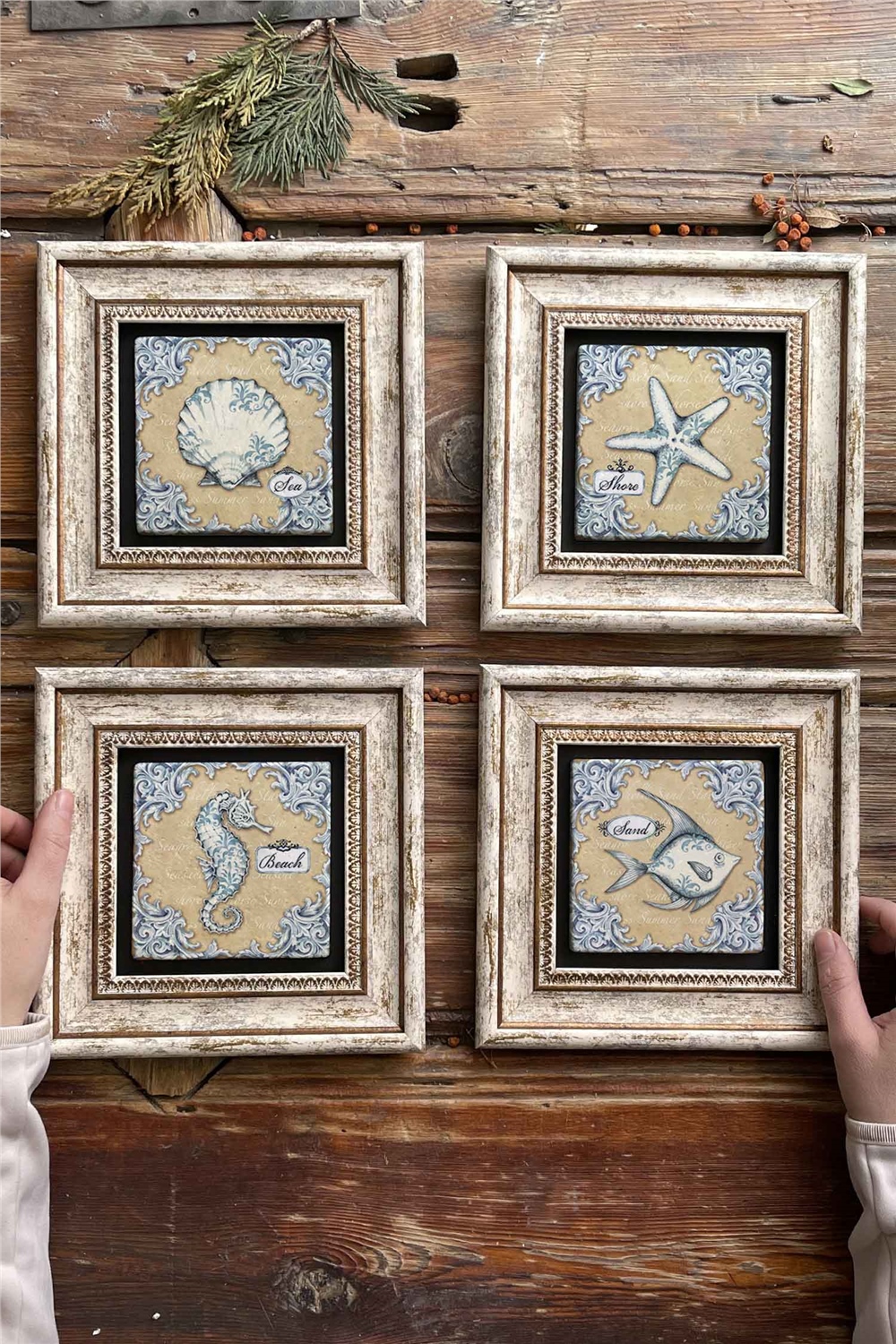 Oscar Stone Decor Çerçeveli Taş Tablo Duvar Dekoru 20x20cm 4'lü Set