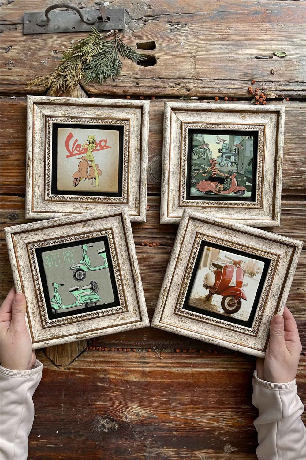 Oscar Stone Decor Çerçeveli Taş Tablo Duvar Dekoru 20x20cm 4'lü Set
