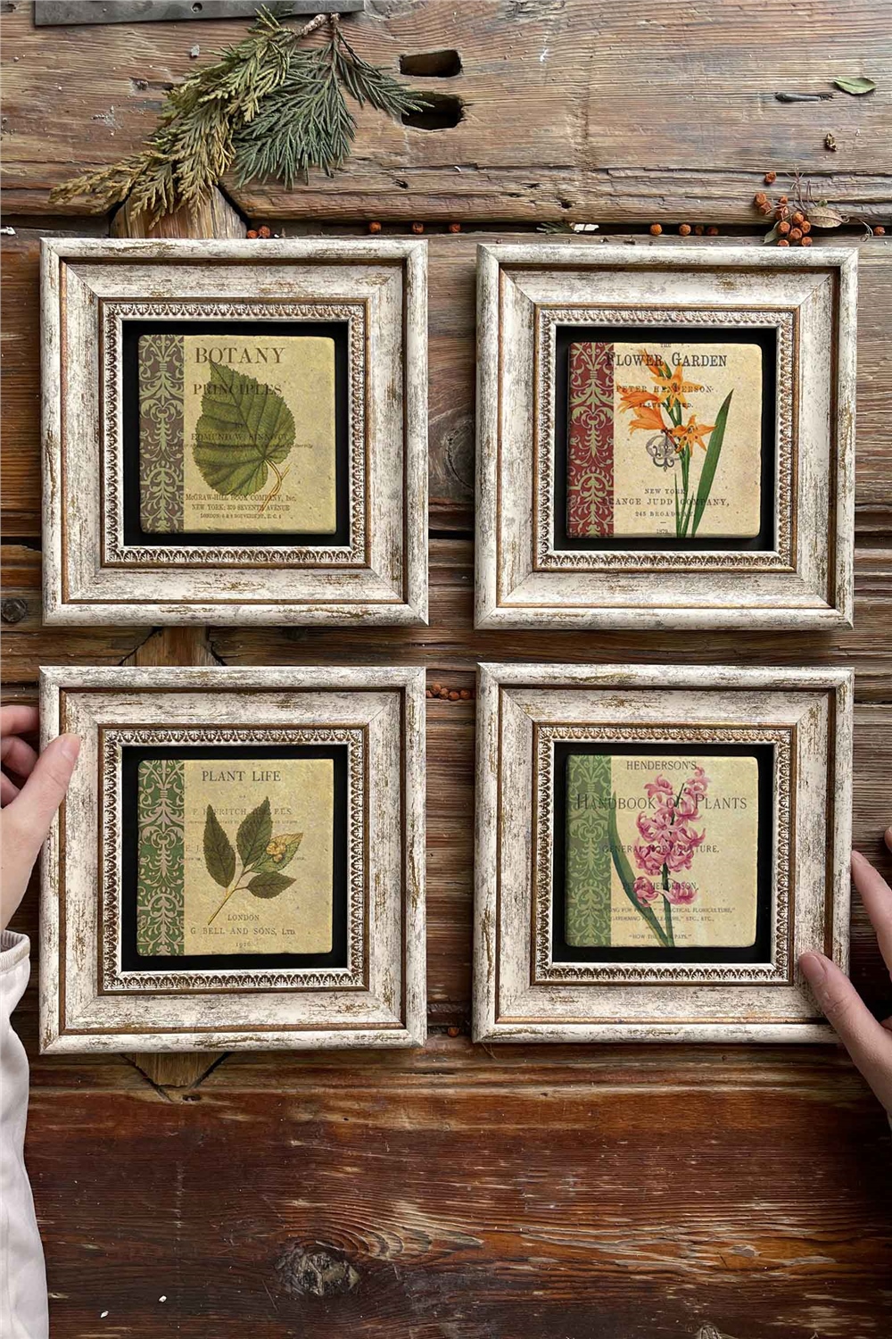 Oscar Stone Decor Çerçeveli Taş Tablo Duvar Dekoru 20x20cm 4'lü Set