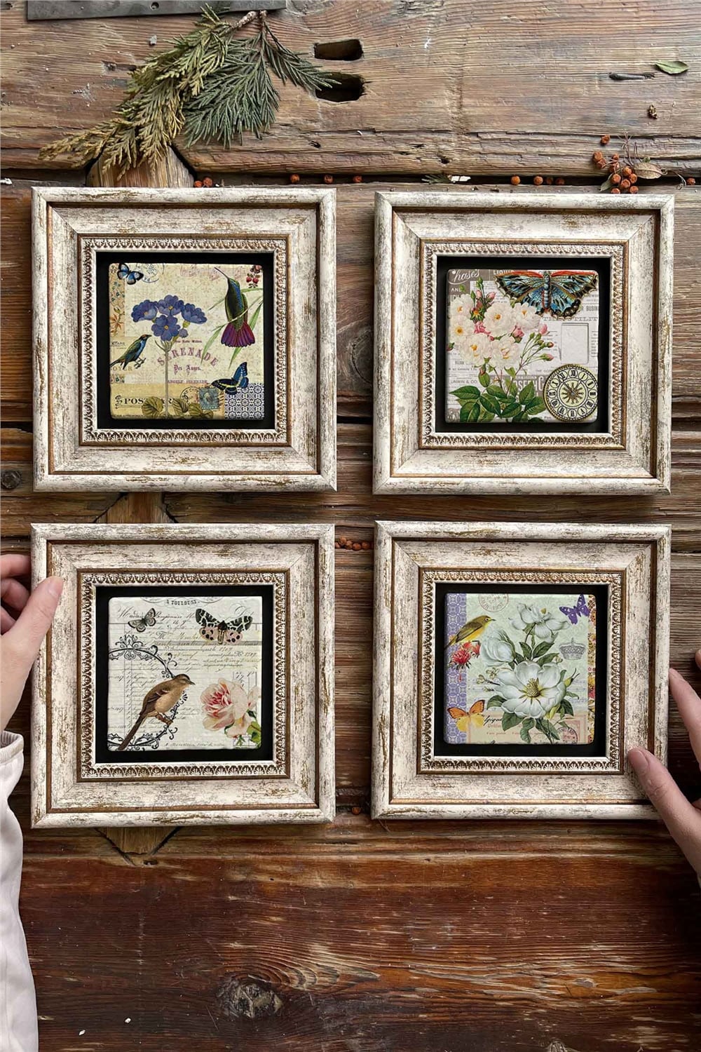Oscar Stone Decor Çerçeveli Taş Tablo Duvar Dekoru 20x20cm 4'lü Set