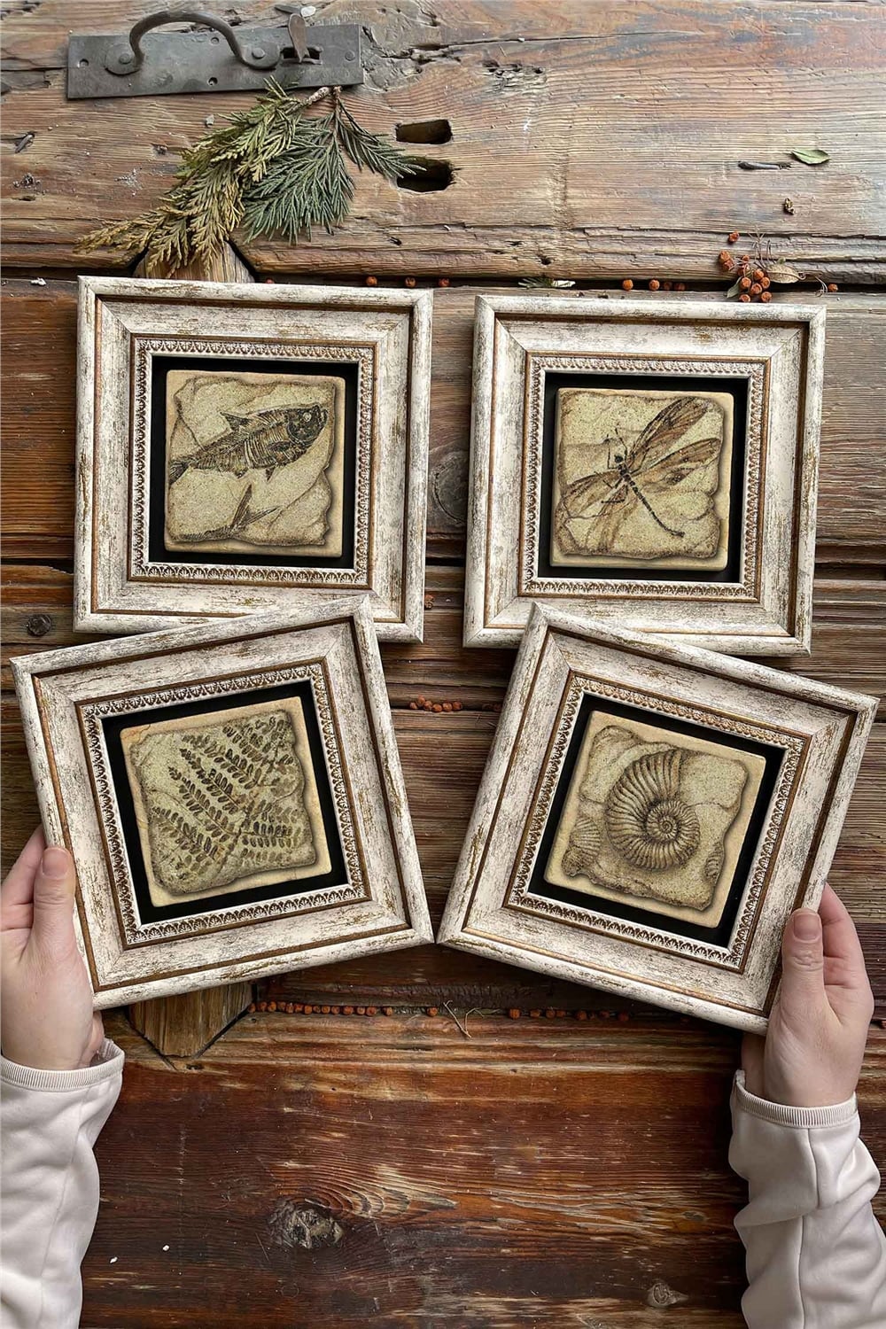 Oscar Stone Decor Çerçeveli Taş Tablo Duvar Dekoru 20x20cm 4'lü Set