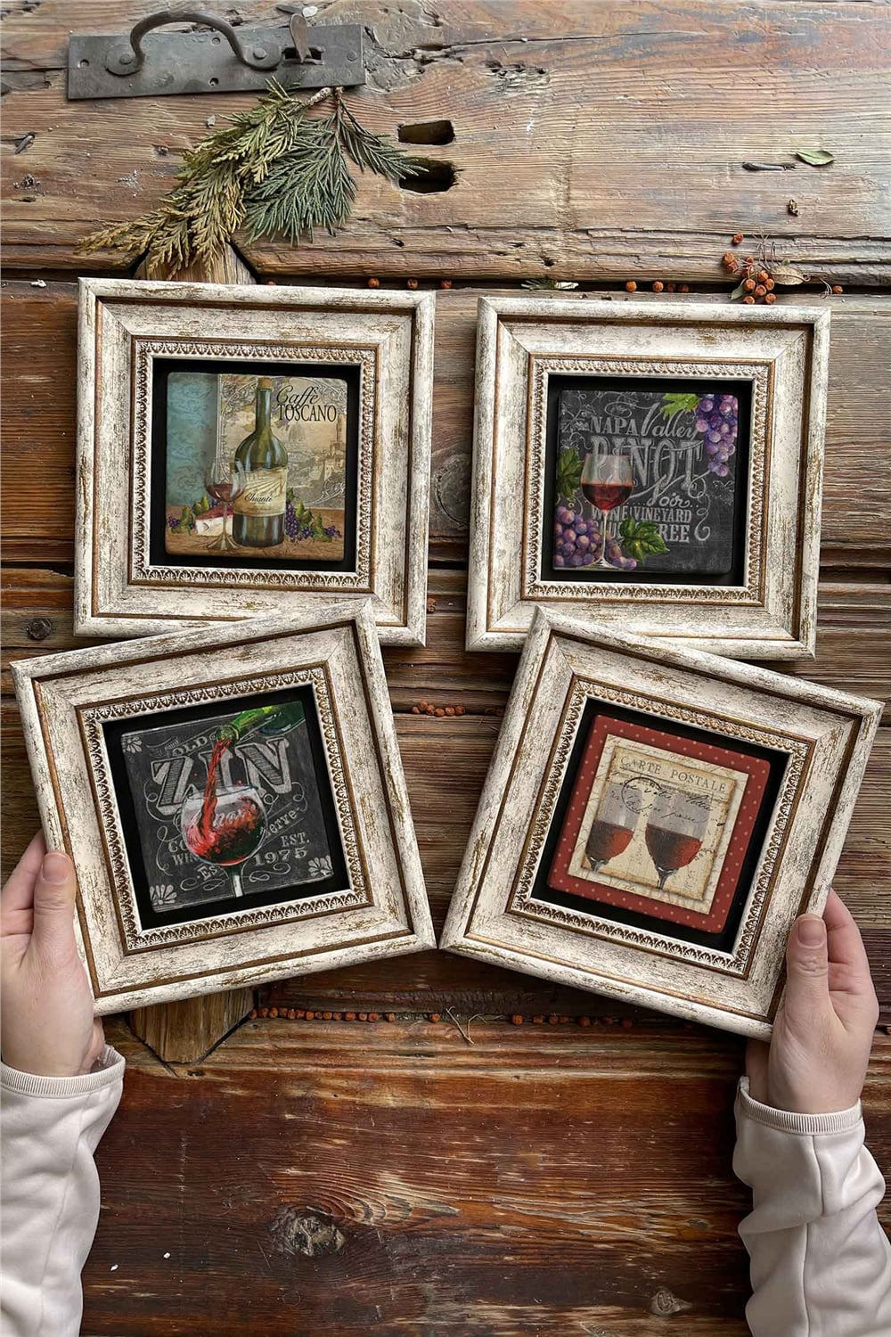 Oscar Stone Decor Çerçeveli Taş Tablo Duvar Dekoru 20x20cm 4'lü Set Toscano Set