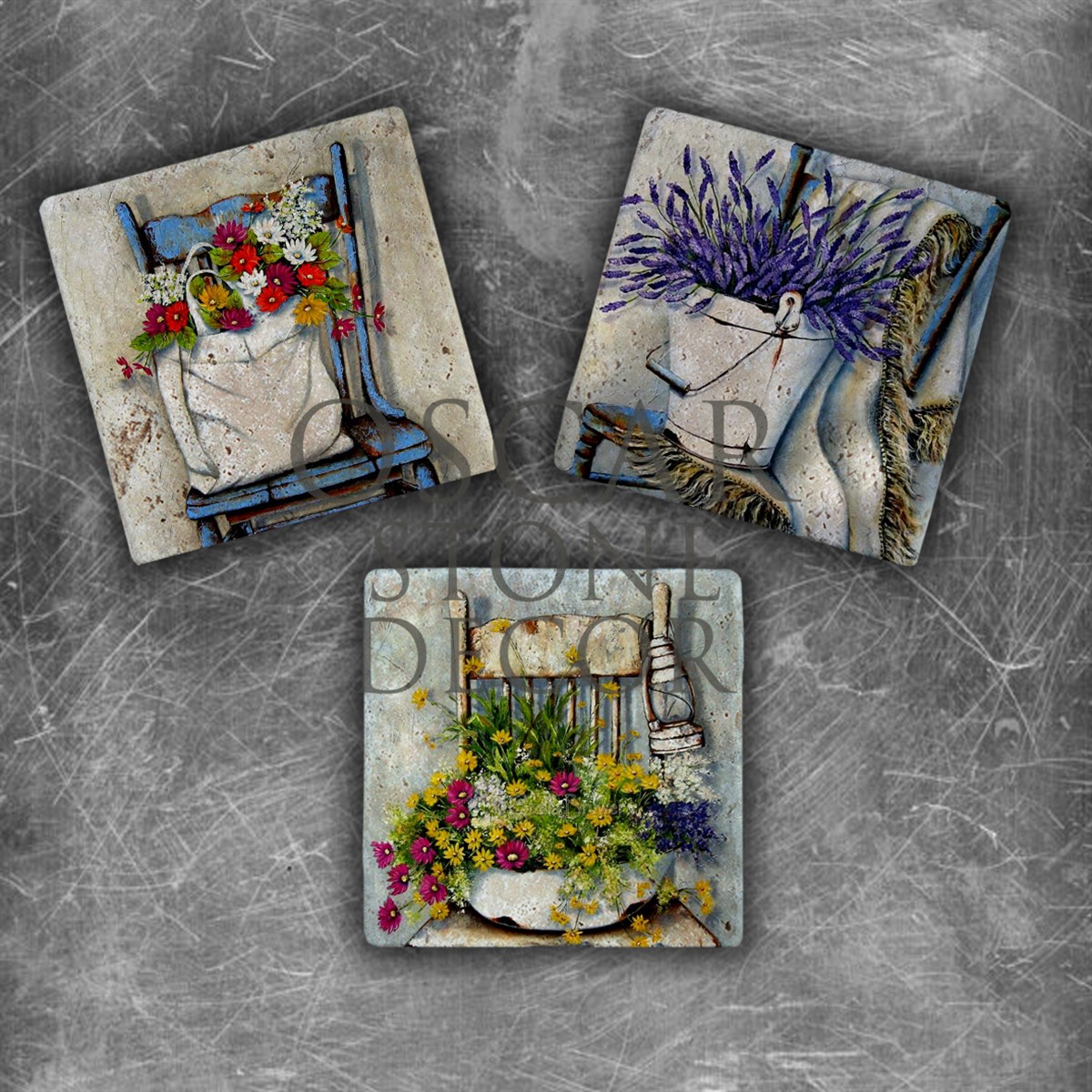 OSCAR STONE DECOR CHAIR FLOWERS DOĞALTAŞ MAGNET SETİ / MG-149