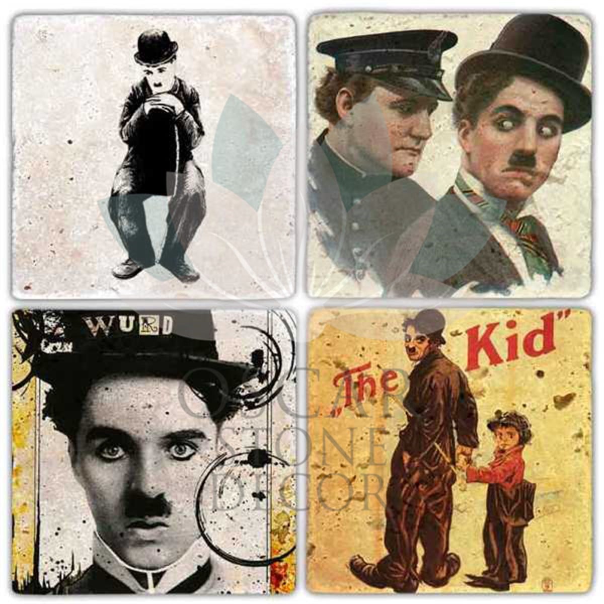 OSCAR STONE DECOR CHAPLIN FILM'S 4'lü DOĞALTAŞ BARDAK ALTLIĞI / BA306 (COASTER)
