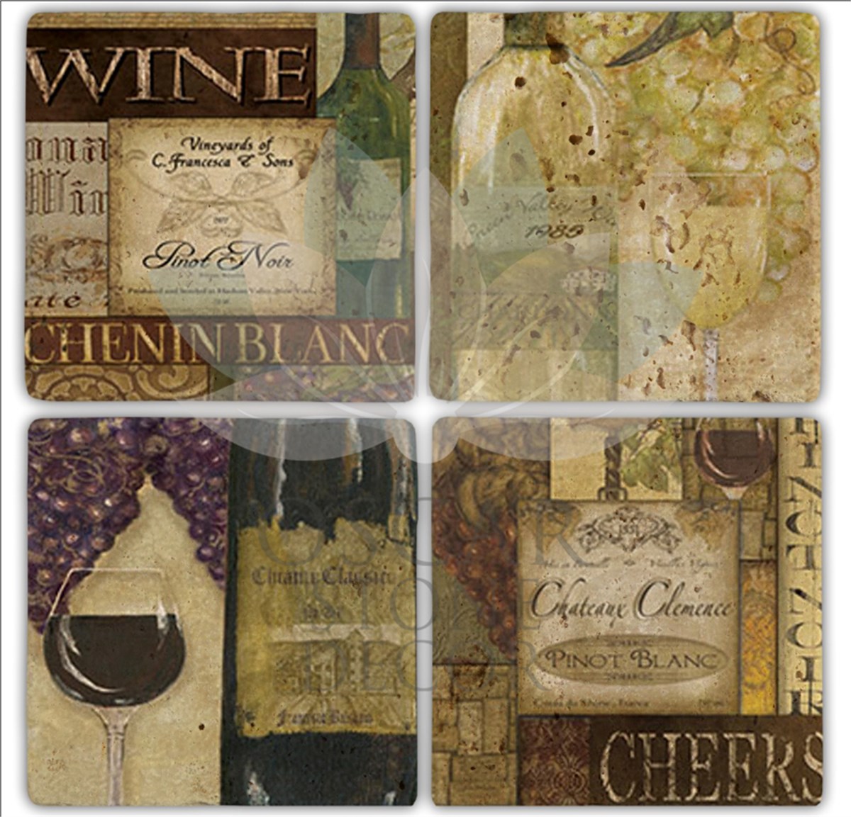 OSCAR STONE DECOR CHEERS 4'lü DOĞALTAŞ BARDAK ALTLIĞI / BA148 (COASTER)
