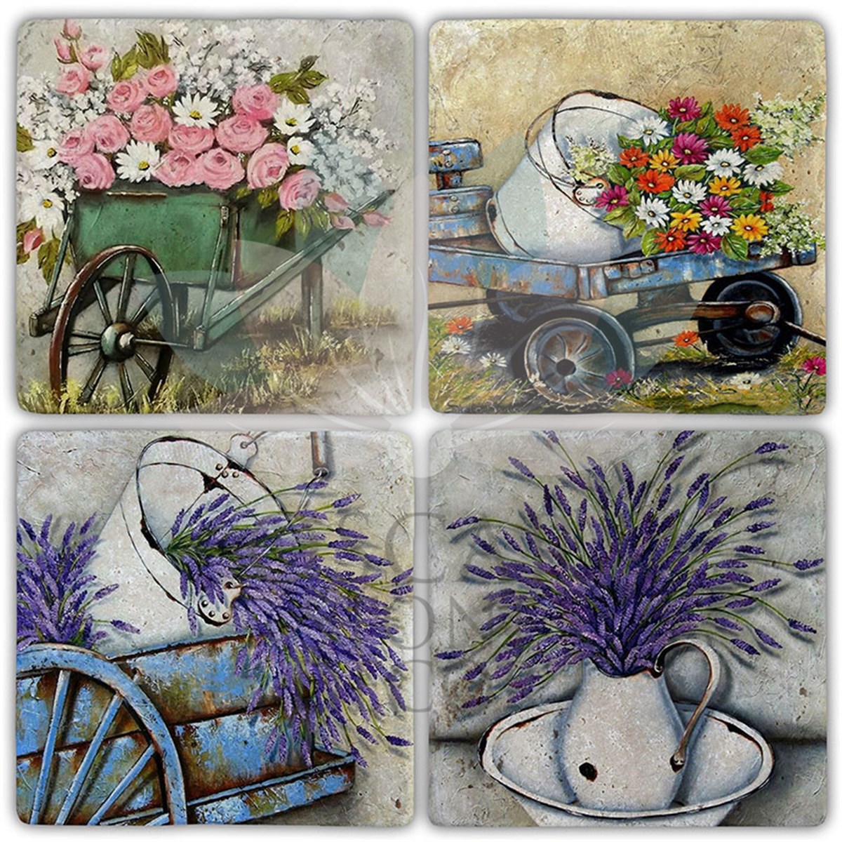 OSCAR STONE DECOR ÇİÇEKLER İÇİN 4'lü DOĞALTAŞ BARDAK ALTLIĞI / BA499 (COASTER)