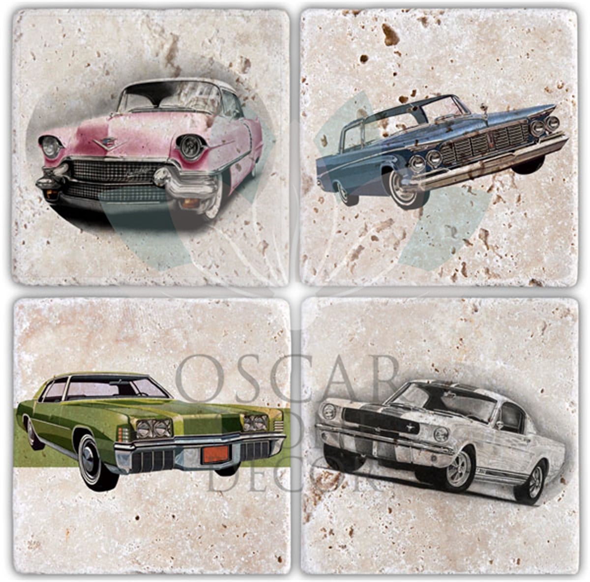 OSCAR STONE DECOR CLASSİC CAR 4'lü DOĞALTAŞ BARDAK ALTLIĞI / BA045 (COASTER)