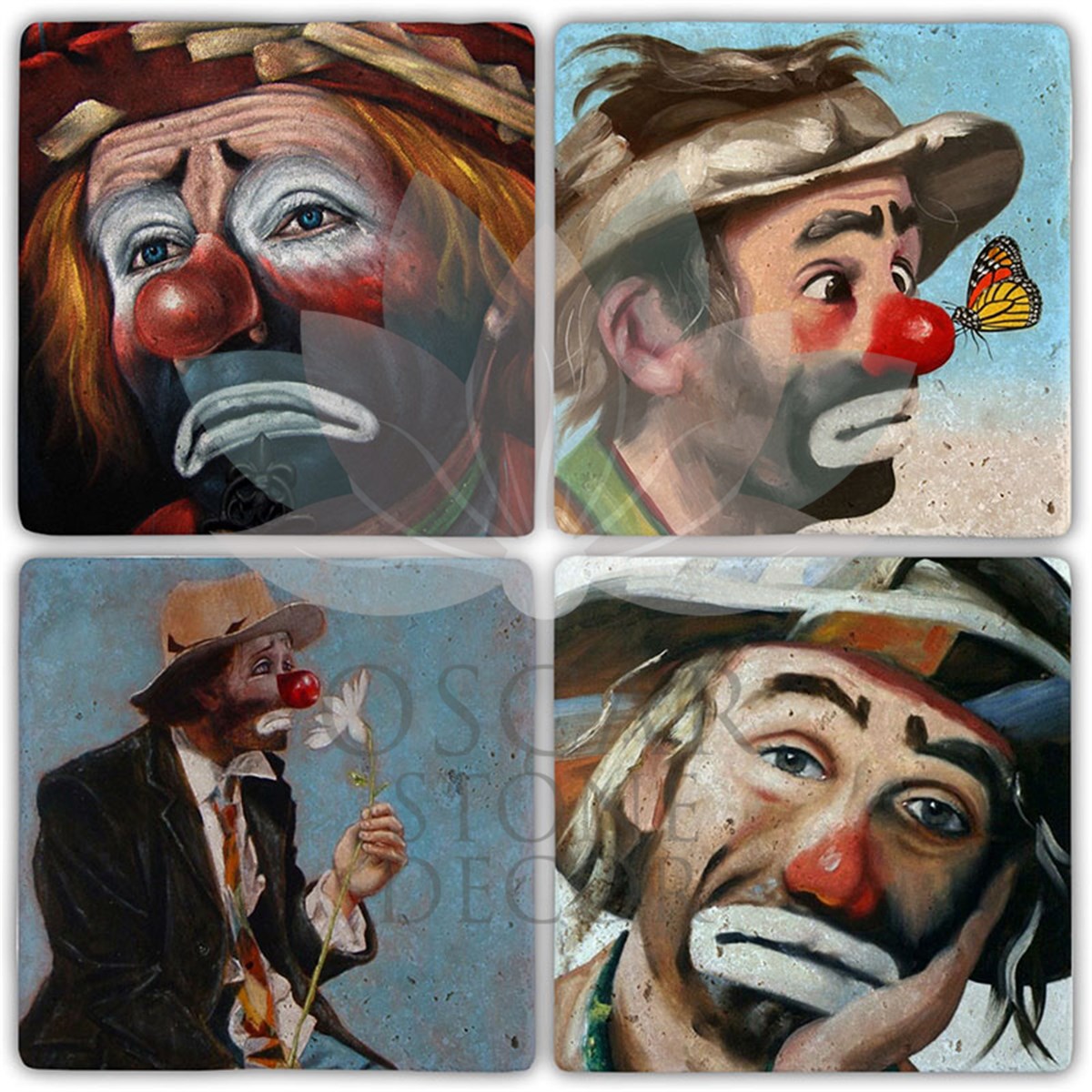 OSCAR STONE DECOR CLOWN 4'lü DOĞALTAŞ BARDAK ALTLIĞI / BA354 (COASTER)