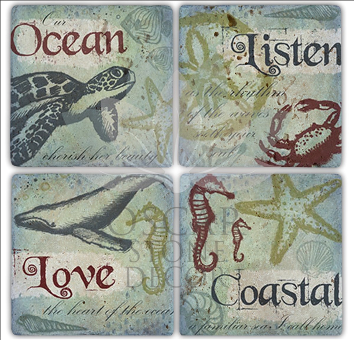 OSCAR STONE DECOR COASTAL 4'lü DOĞALTAŞ BARDAK ALTLIĞI / BA160 (COASTER)